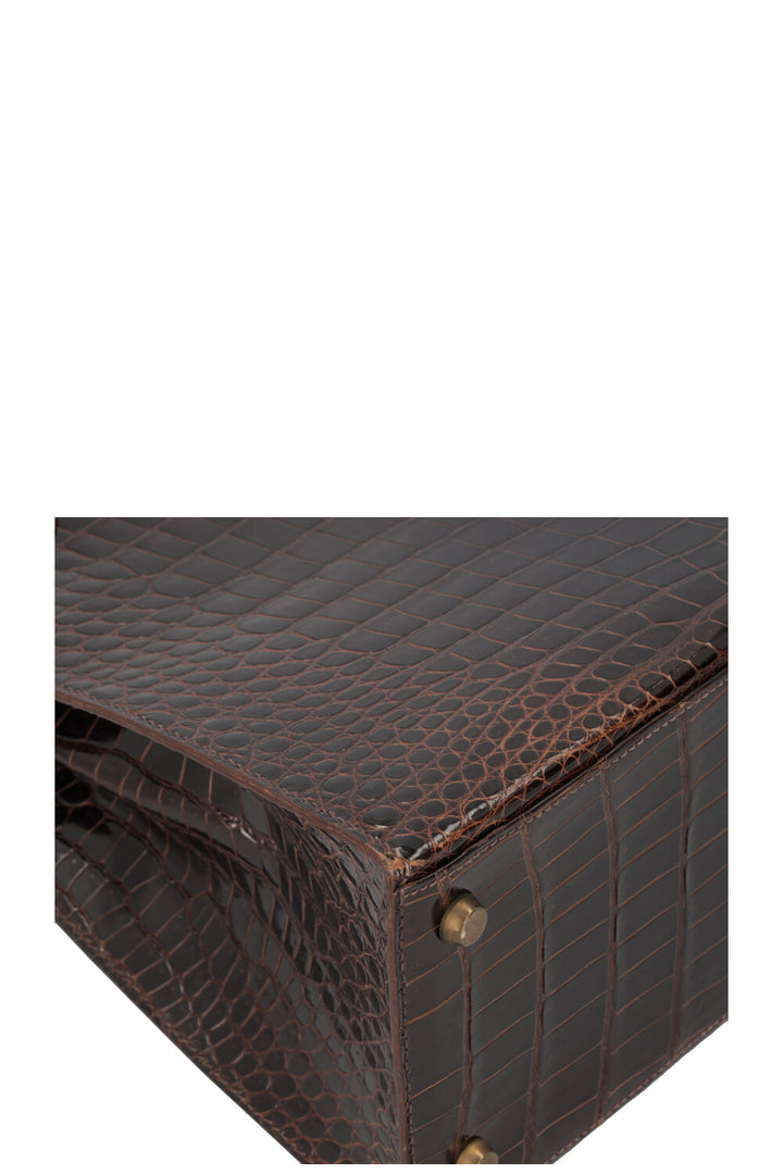 HERMÈS Kelly 28 Crocodile Porosus Lisse Brown