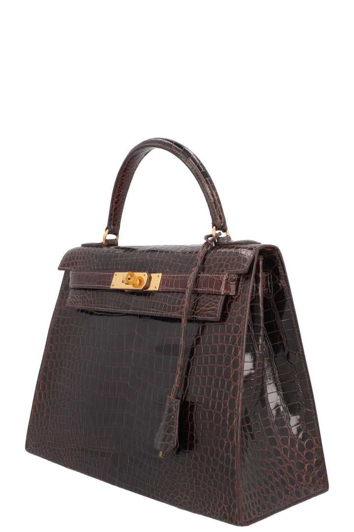 HERMÈS Kelly 28 Crocodile Porosus Lisse Brown