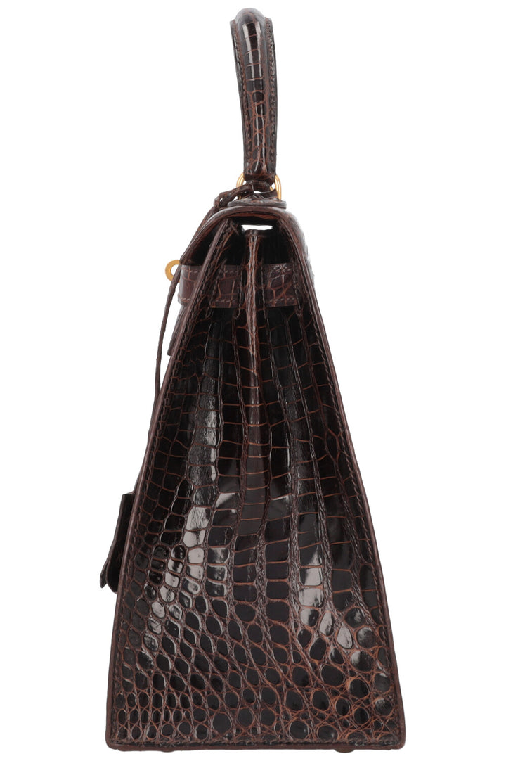 HERMÈS Kelly 28 Crocodile Porosus Lisse Brown