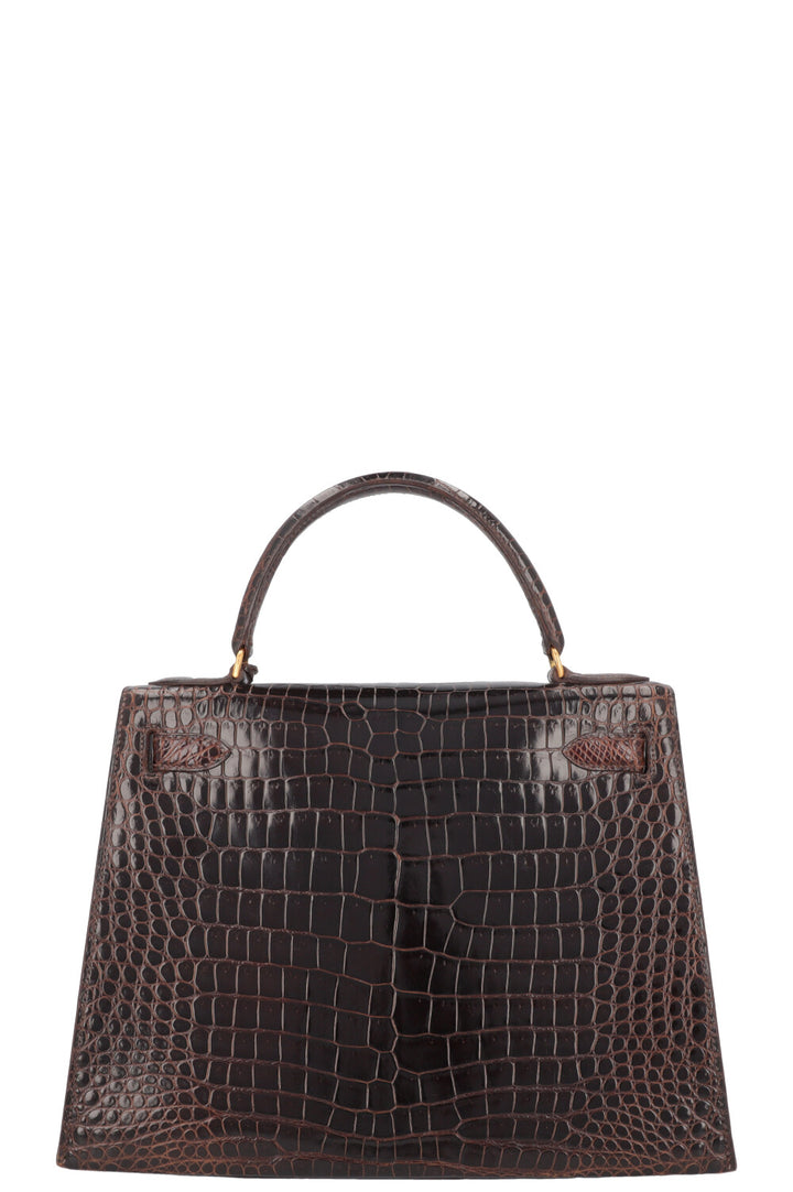 HERMÈS Kelly 28 Crocodile Porosus Lisse Brown