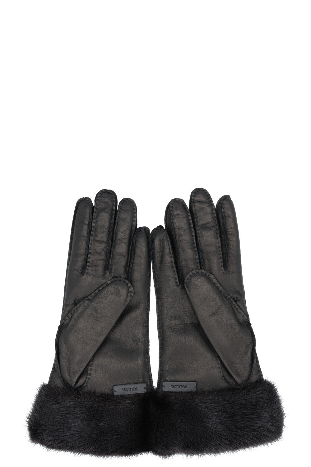 PRADA Leather Mink Gloves Black – REAWAKE