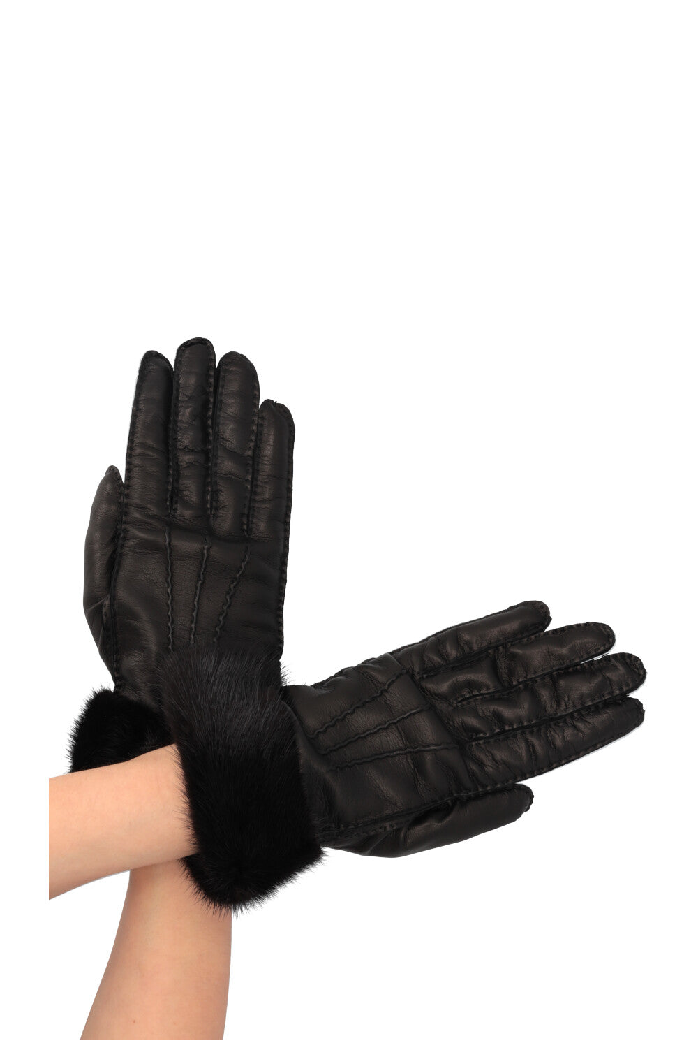 PRADA Leather Mink Gloves Black – REAWAKE