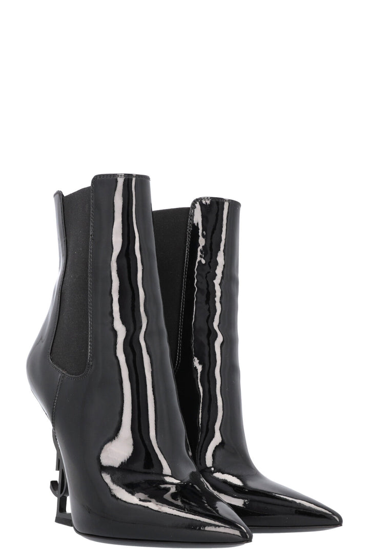 SAINT LAURENT Opyum Ankle Boots Patent Black