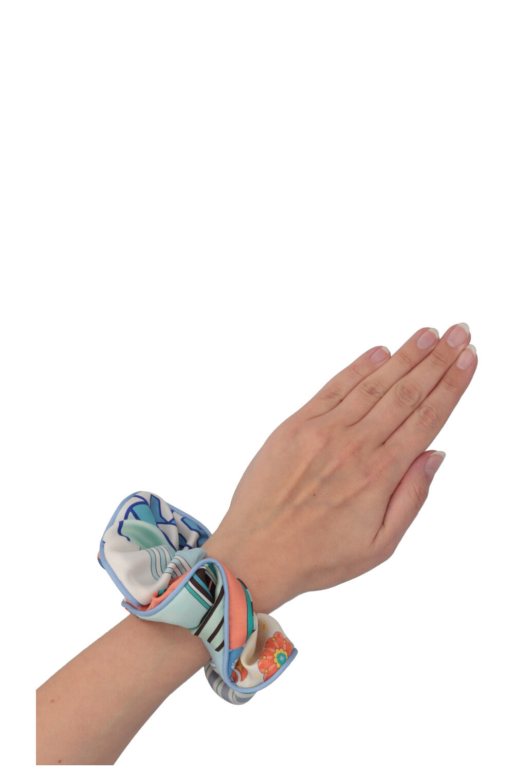 HERMÈS Claudia Scrunchie Floral Blue Trim