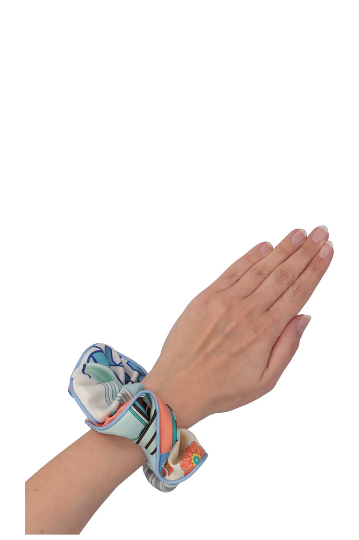HERMÈS Claudia Scrunchie Floral Blue Trim