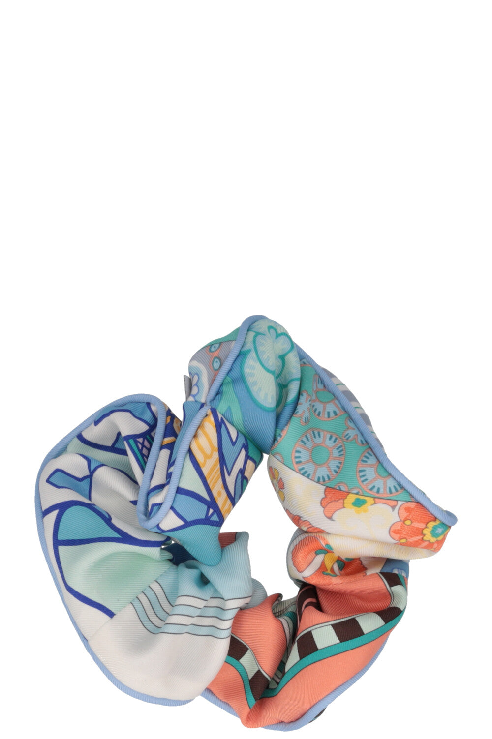HERMÈS Claudia Scrunchie Floral Blue Trim