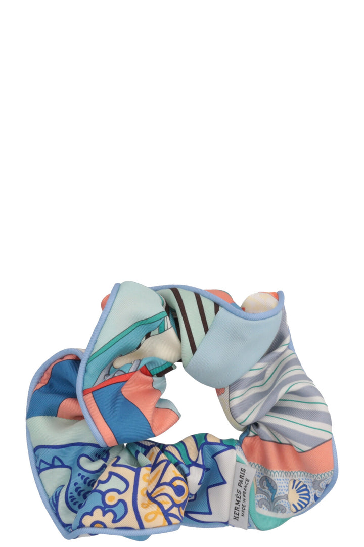 HERMÈS Claudia Scrunchie Floral Blue Trim