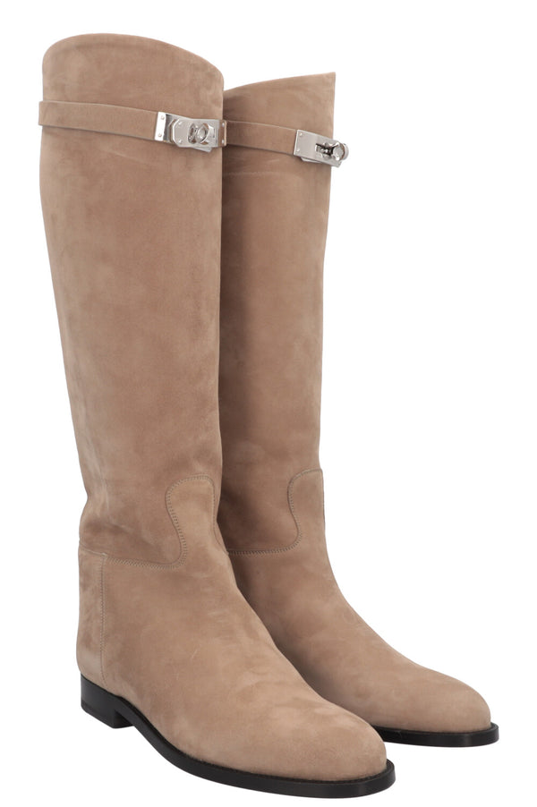 HERMÈS Jumping Boots Suede Beige Sable