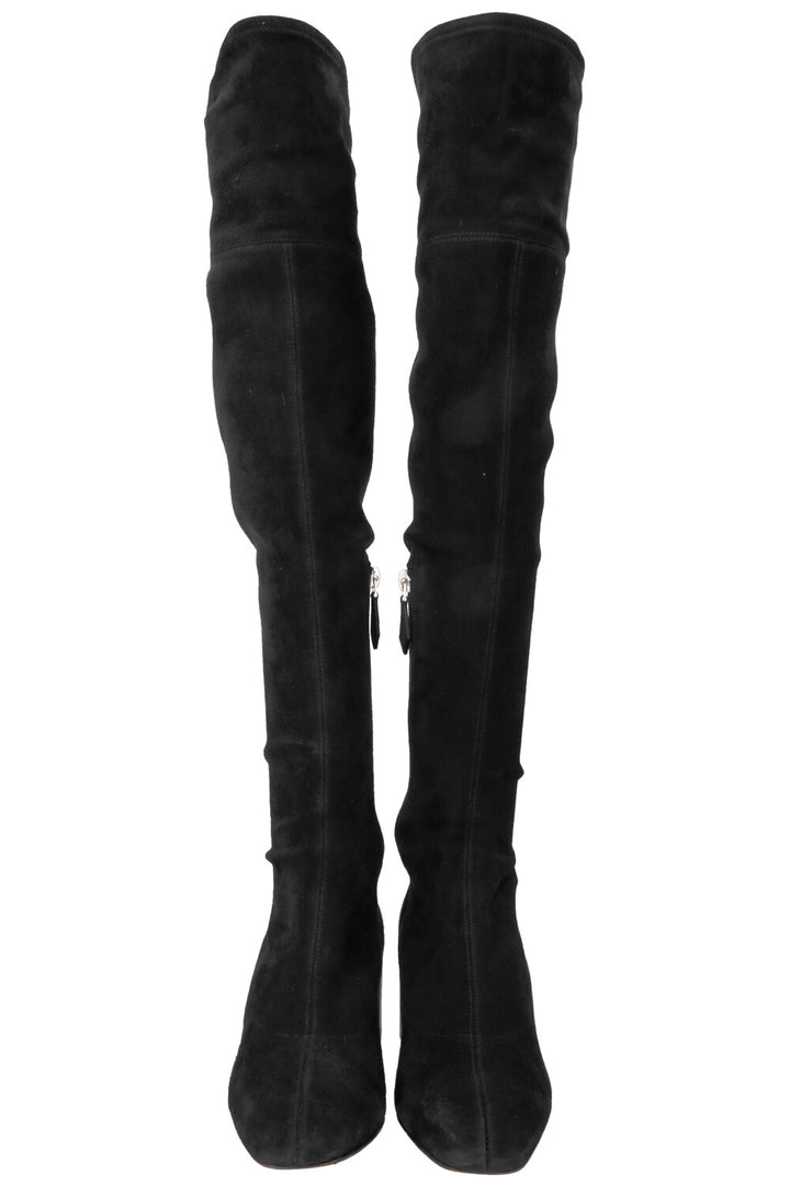 HERMÈS Overknee Sock Boots Suede Black