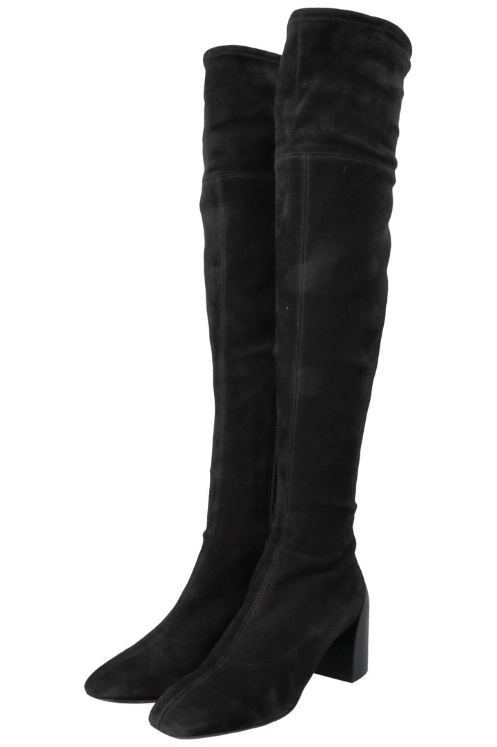 HERMÈS Overknee Sock Boots Suede Black