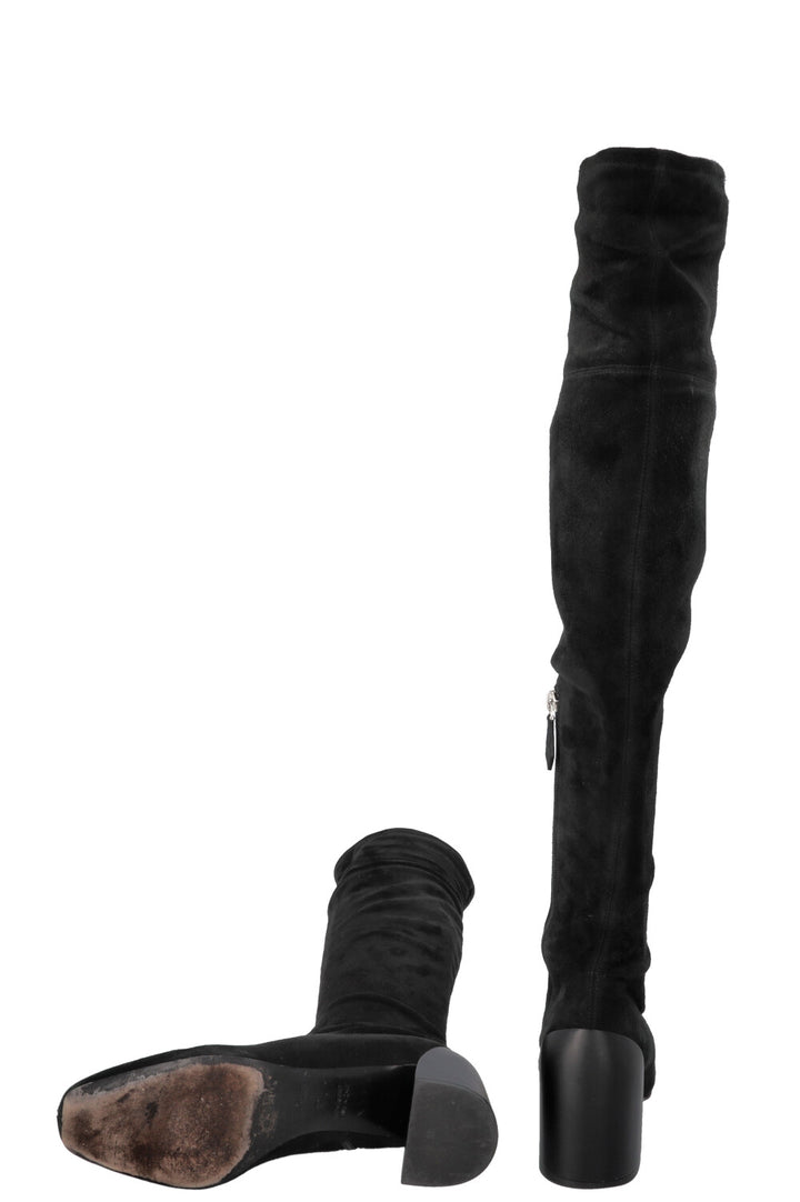 HERMÈS Overknee Sock Boots Suede Black