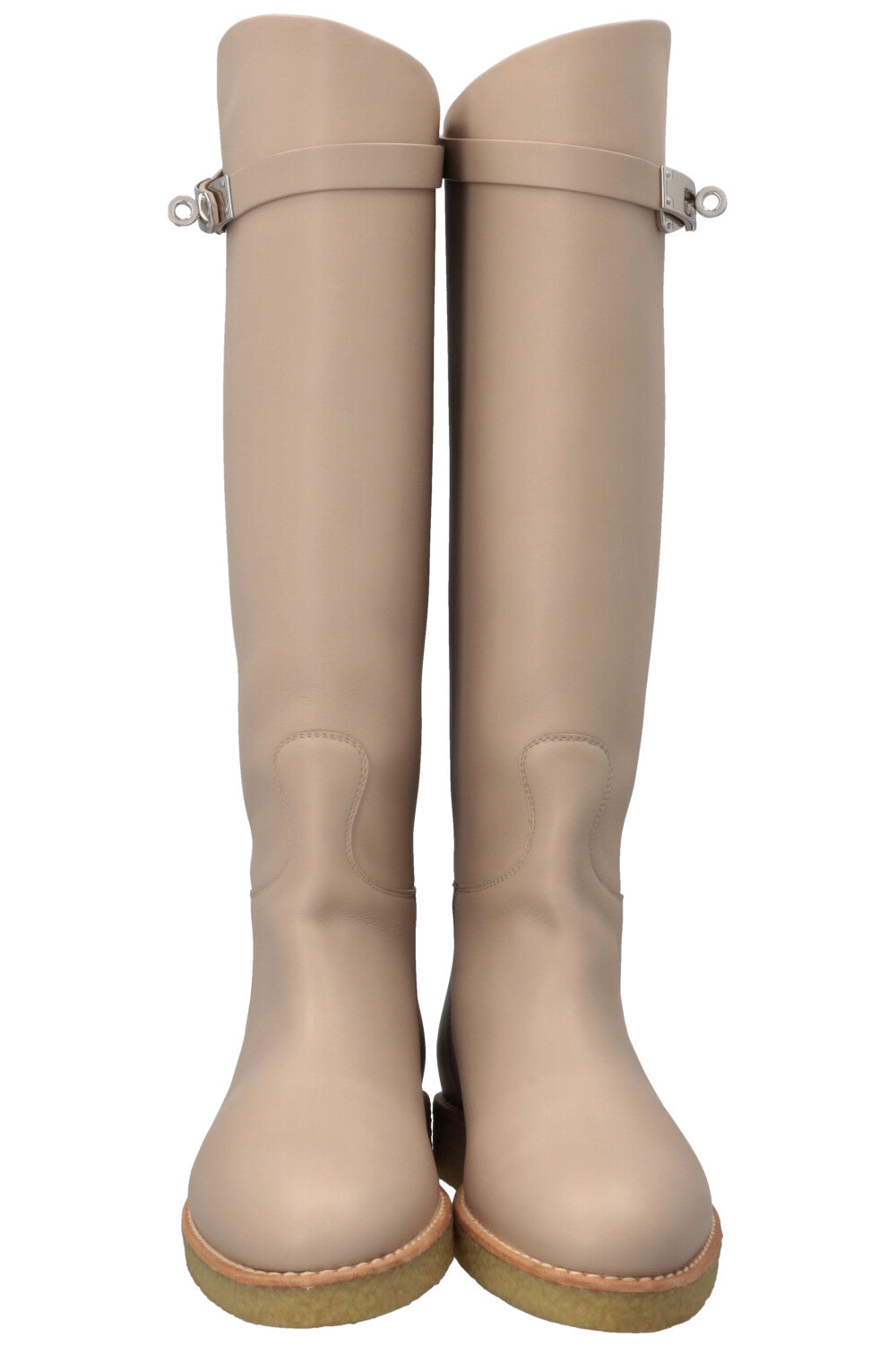 HERMÈS Faustine Boots Leather Blanc Gomme