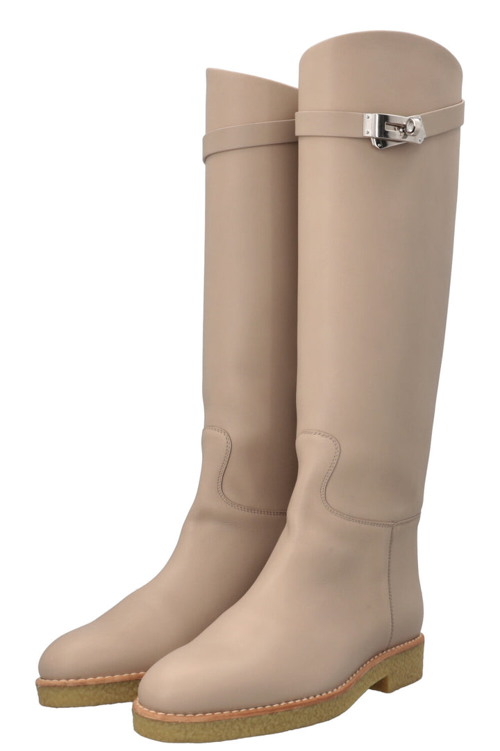 HERMÈS Faustine Boots Leather Blanc Gomme