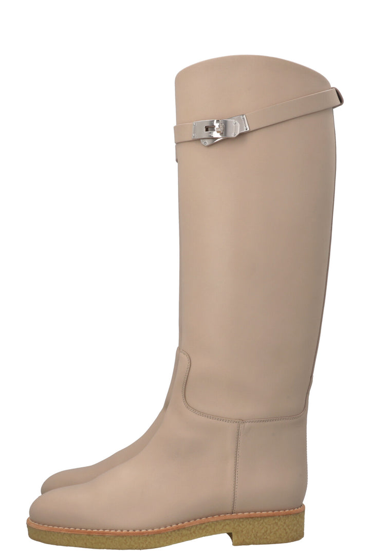 HERMÈS Faustine Boots Leather Blanc Gomme
