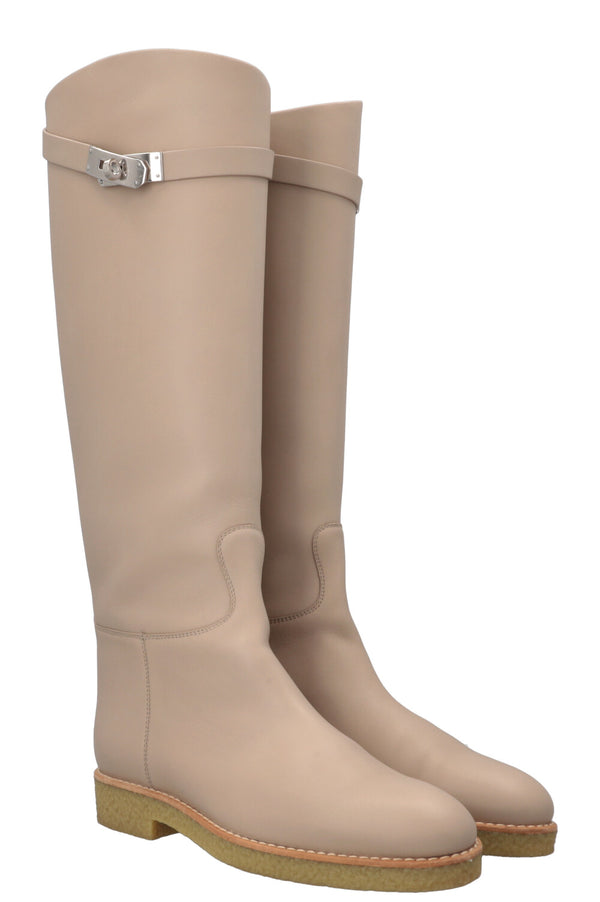 HERMÈS Bottines Faustine Cuir Blanc Gomme