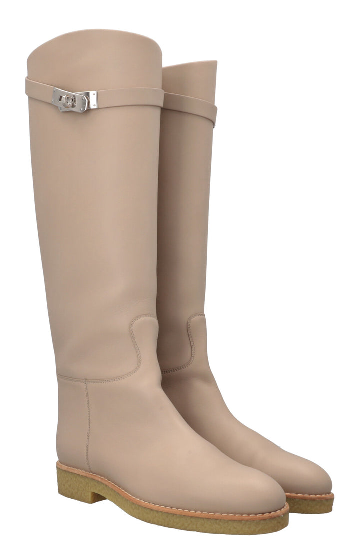 HERMÈS Faustine Boots Leather Blanc Gomme