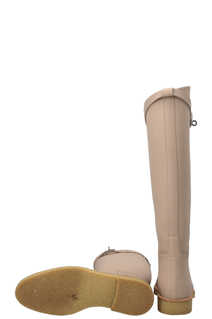 HERMÈS Faustine Boots Leather Blanc Gomme
