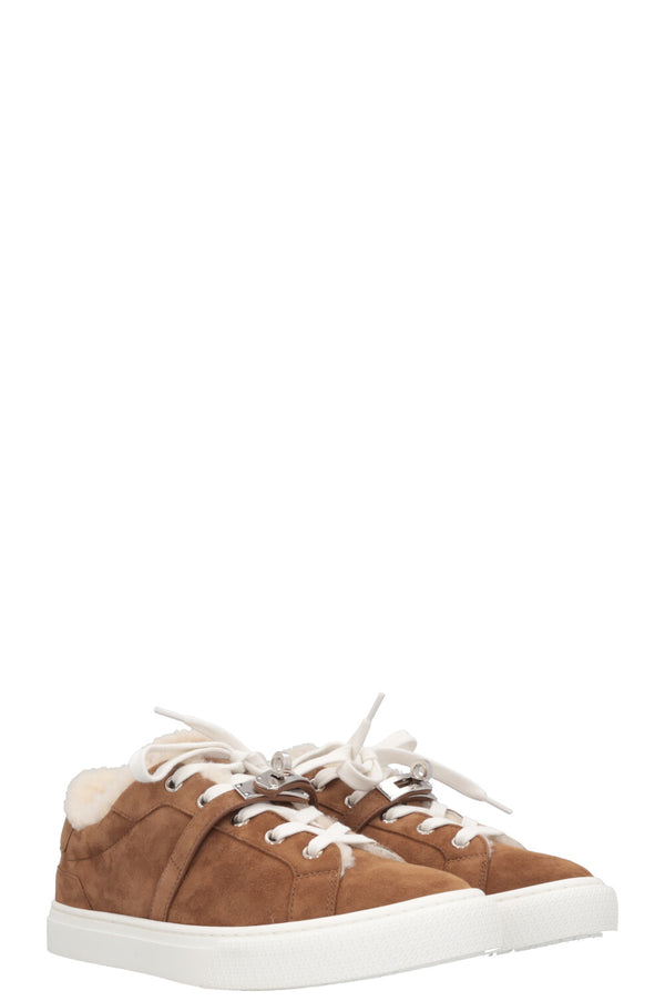 HERMÈS Day Sneaker Suede Shearling Brun Fume