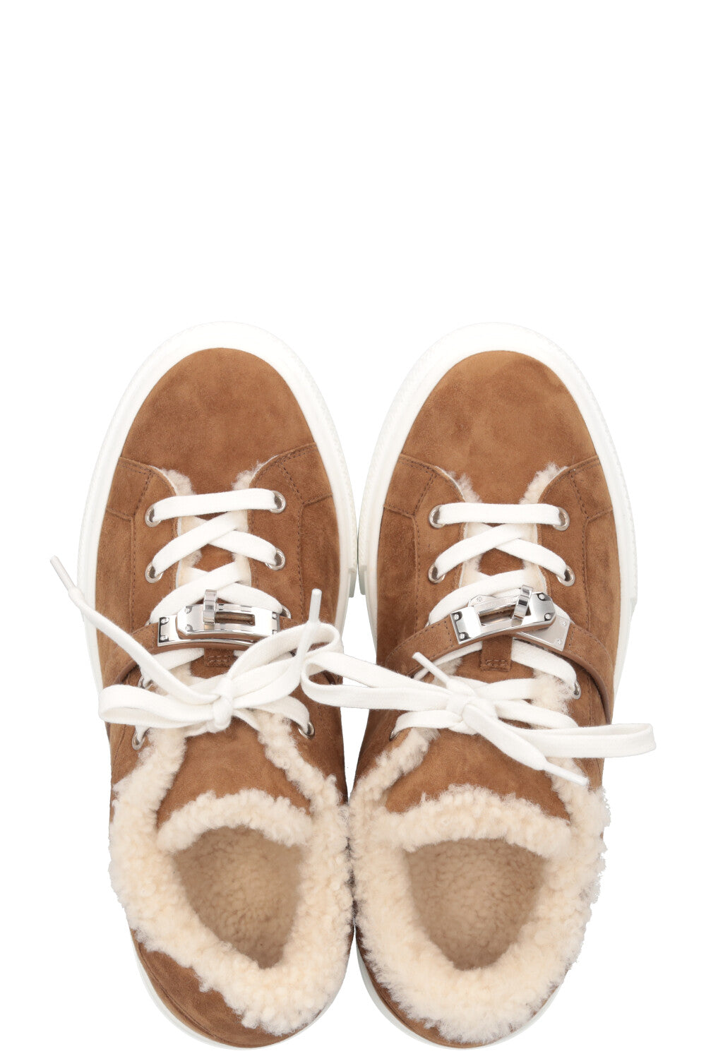 HERMÈS Day Sneaker Suede Shearling Brun Fume