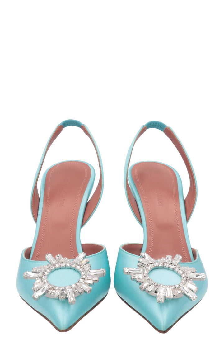 AMINA MUADDI Begum Sling Heels Satin Turquoise