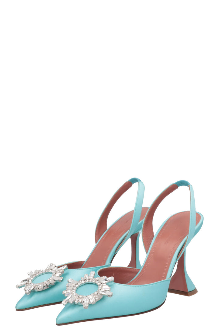 AMINA MUADDI Begum Sling Heels Satin Turquoise