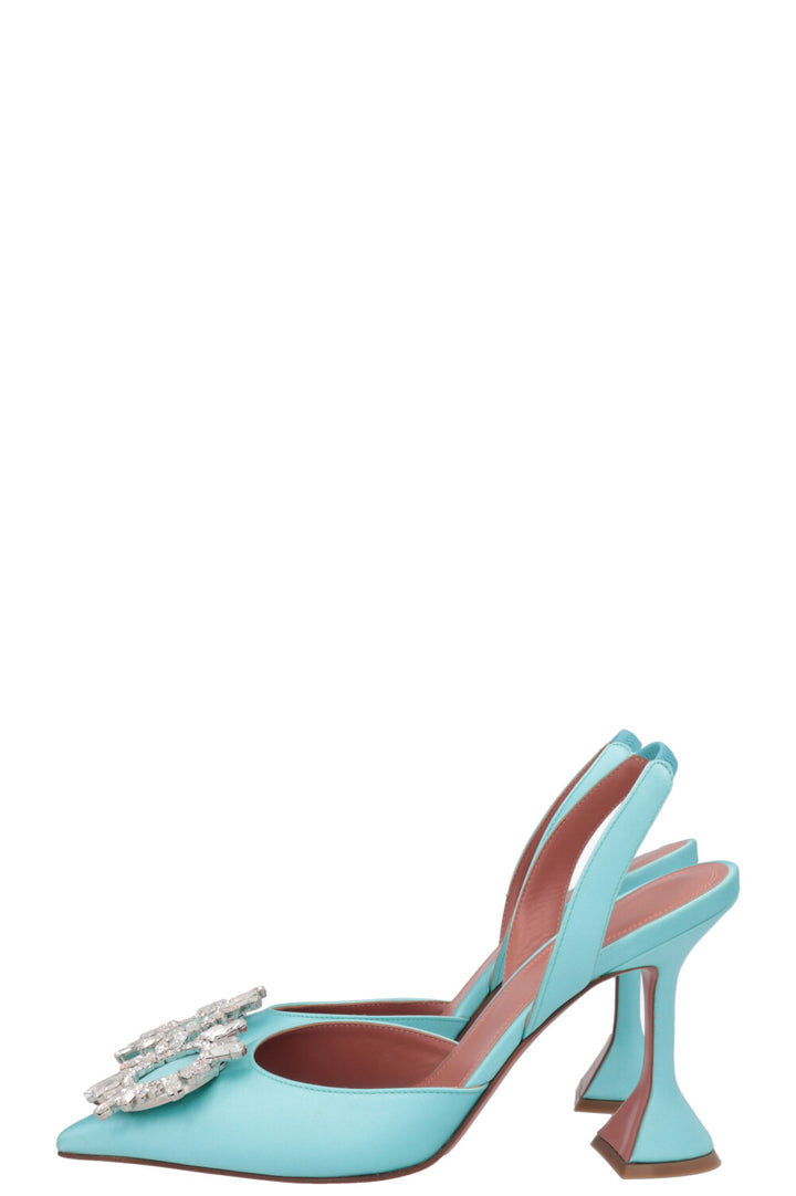 AMINA MUADDI Begum Sling Heels Satin Turquoise