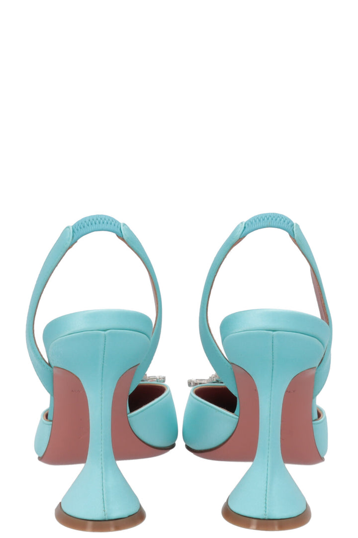 AMINA MUADDI Begum Sling Heels Satin Turquoise