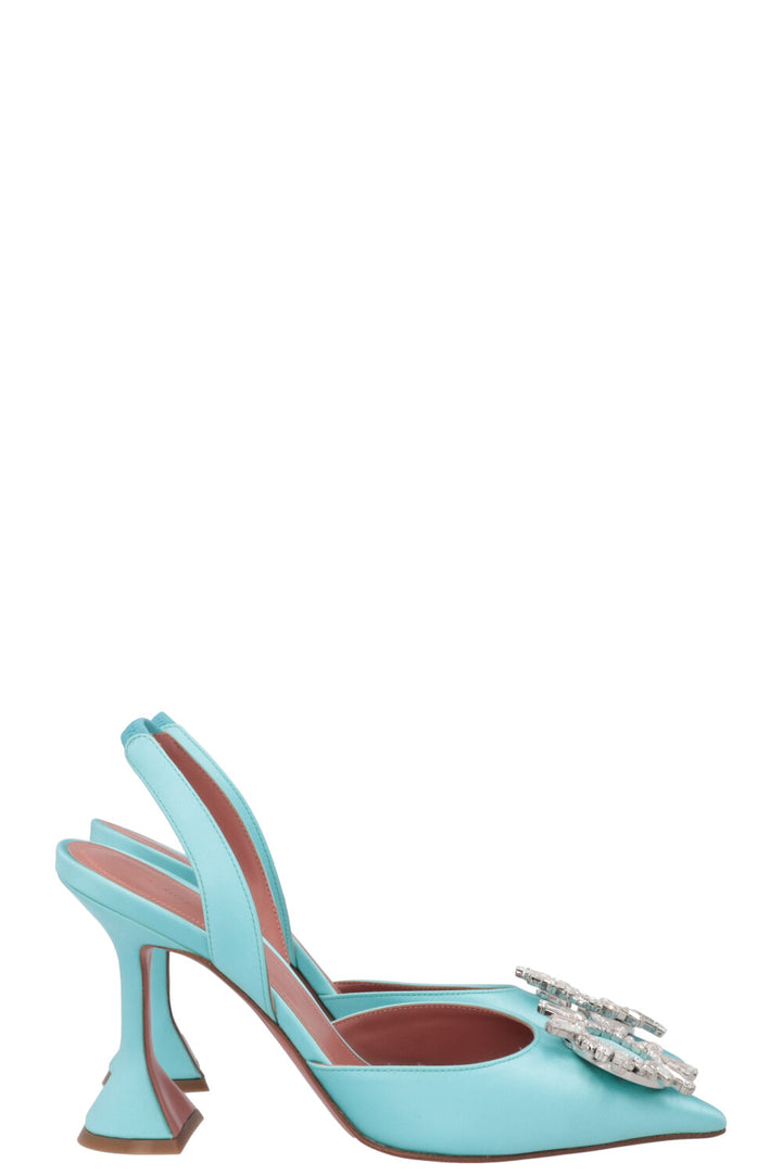 AMINA MUADDI Begum Sling Heels Satin Turquoise