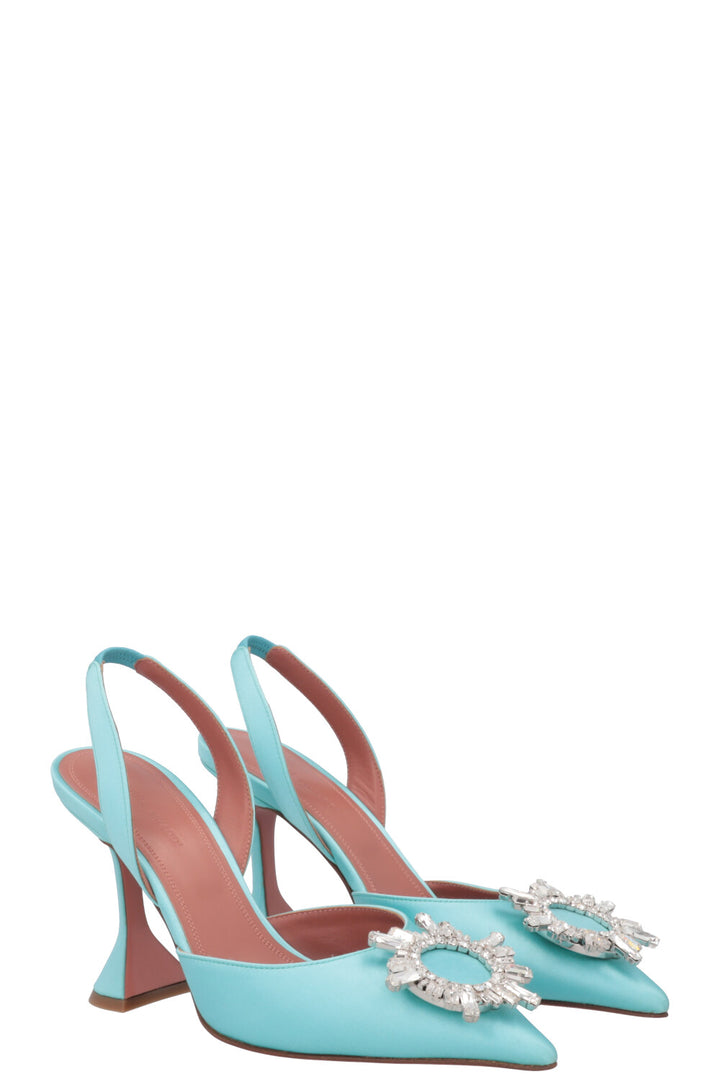 AMINA MUADDI Begum Sling Heels Satin Turquoise