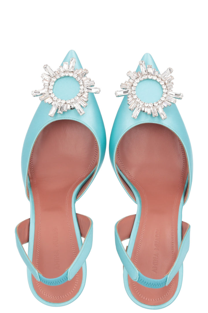 AMINA MUADDI Begum Sling Heels Satin Turquoise