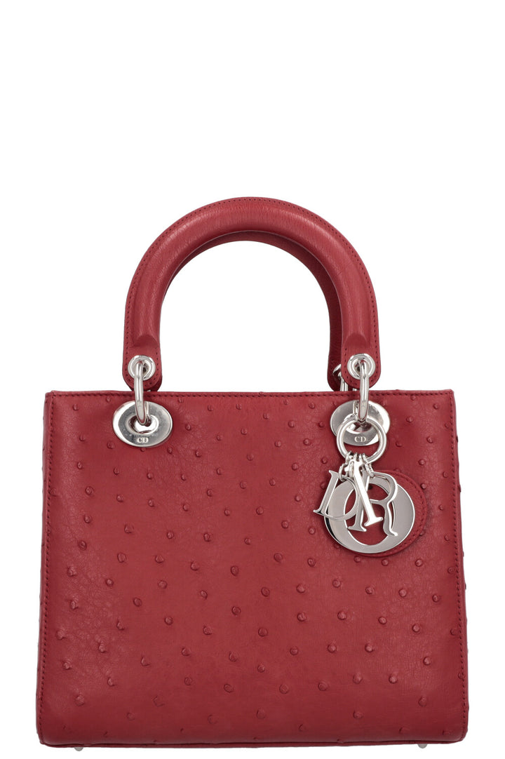 CHRISTIAN DIOR Medium Lady Dior Ostrich Red