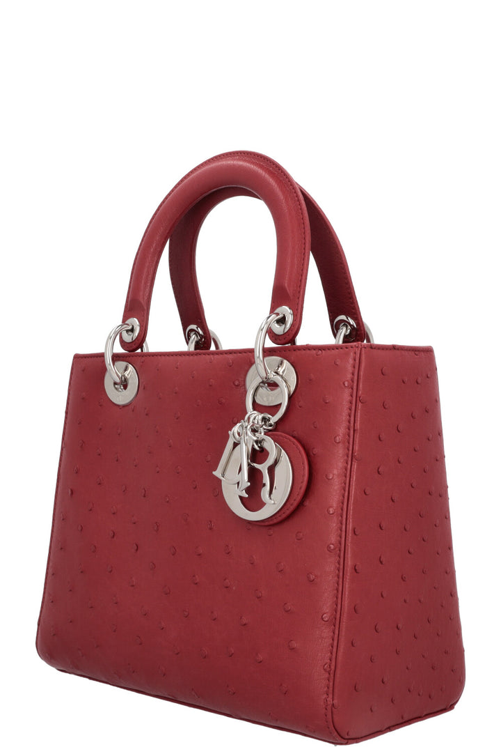 CHRISTIAN DIOR Medium Lady Dior Ostrich Red