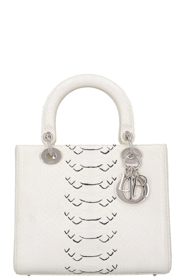 CHRISTIAN DIOR Medium Lady Dior Python White