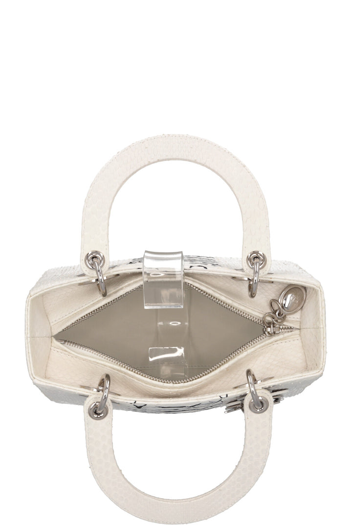 CHRISTIAN DIOR Medium Lady Dior Python White
