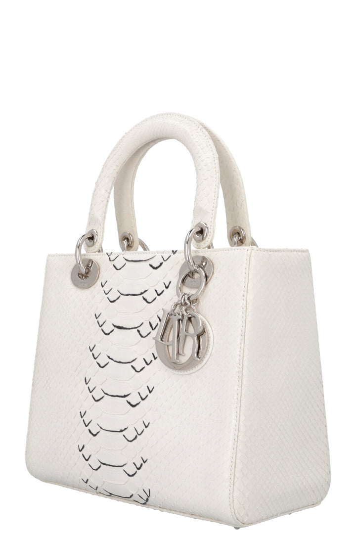 CHRISTIAN DIOR Medium Lady Dior Python White