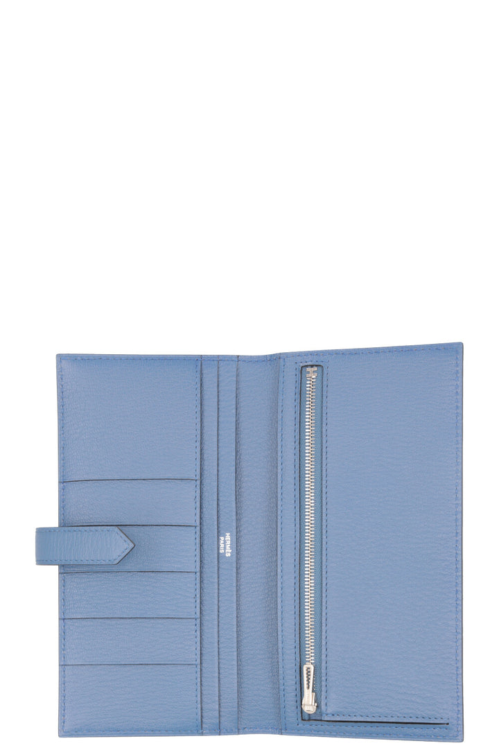 HERMÈS Bearn Wallet Chevre Blue