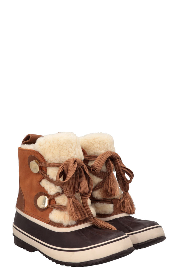 Bottes en peau lainée CHLOÉ x Sorel Marron
