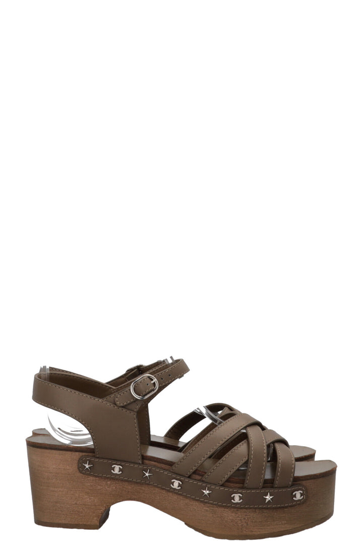 CHANEL CC Studded Clogs Green