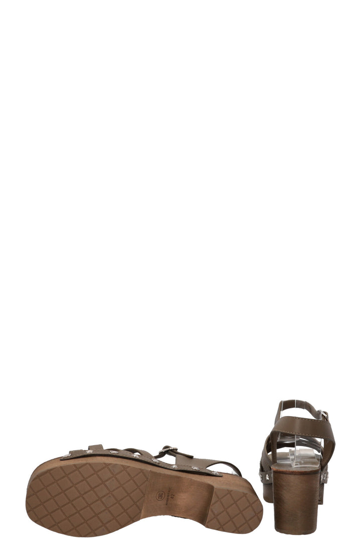 CHANEL CC Studded Clogs Green