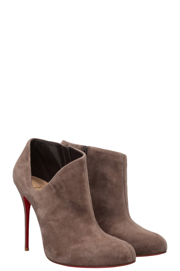 CHRISTIAN LOUBOUTIN Cut Out Ankle Boots Heels Suede Grey