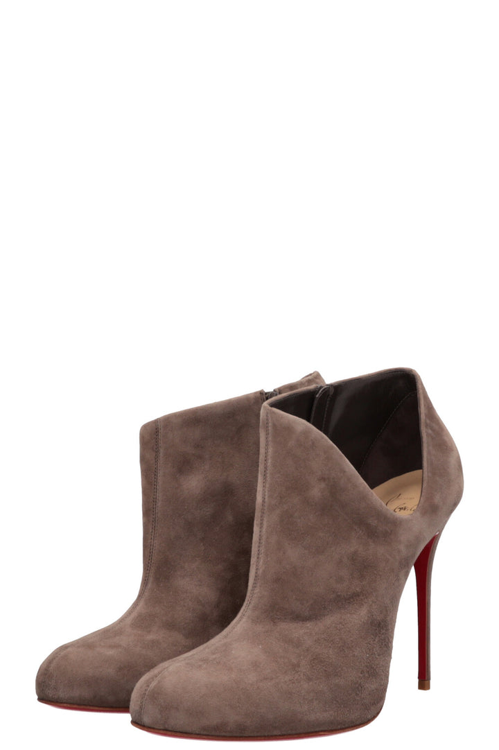 CHRISTIAN LOUBOUTIN Cut Out Ankle Boots Heels Suede Grey