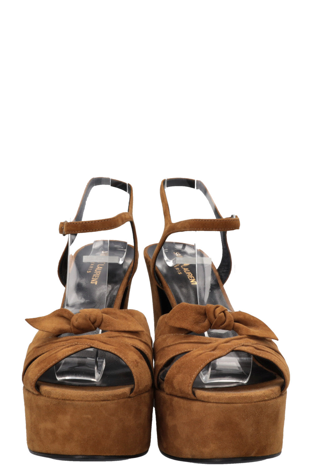 SAINT LAURENT Jade Plateau Heels Suede Khaki