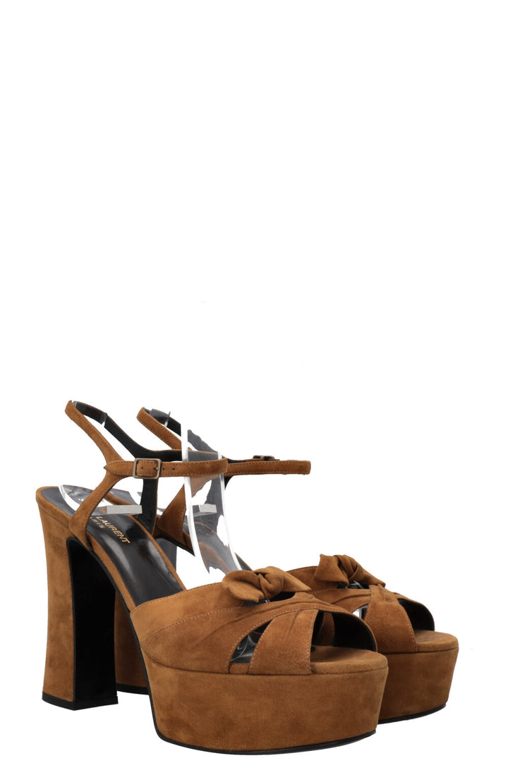 SAINT LAURENT Jade Plateau Heels Suede Khaki