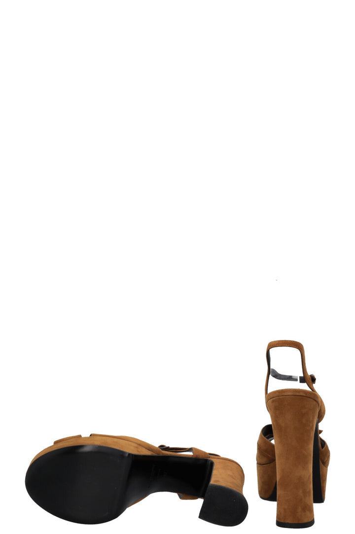 SAINT LAURENT Jade Plateau Heels Suede Khaki