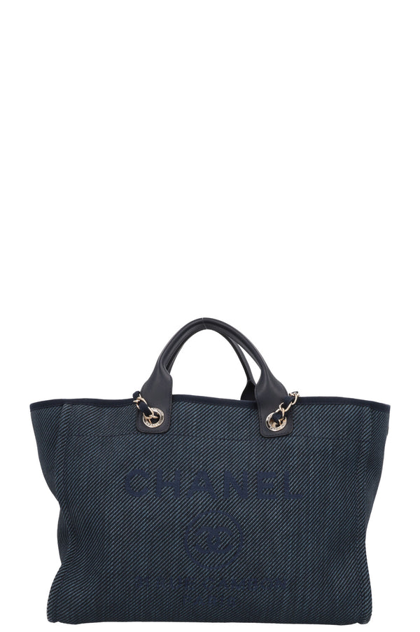 CHANEL Deauville Raffia Medium Navy Blue