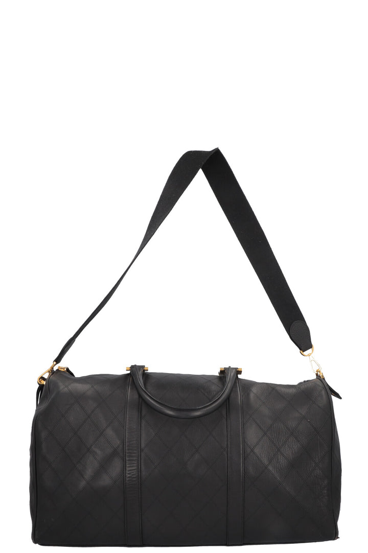 CHANEL Quilted Weekender Leather Black