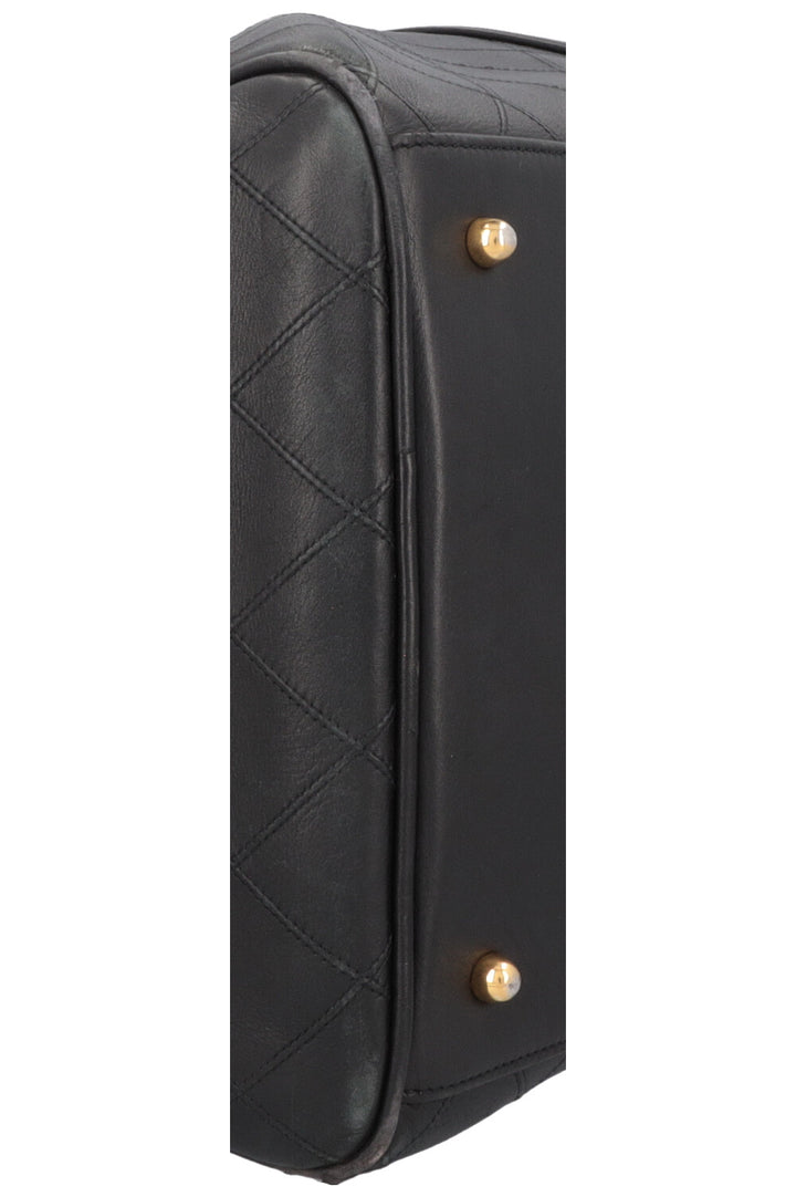 CHANEL Quilted Weekender Leather Black