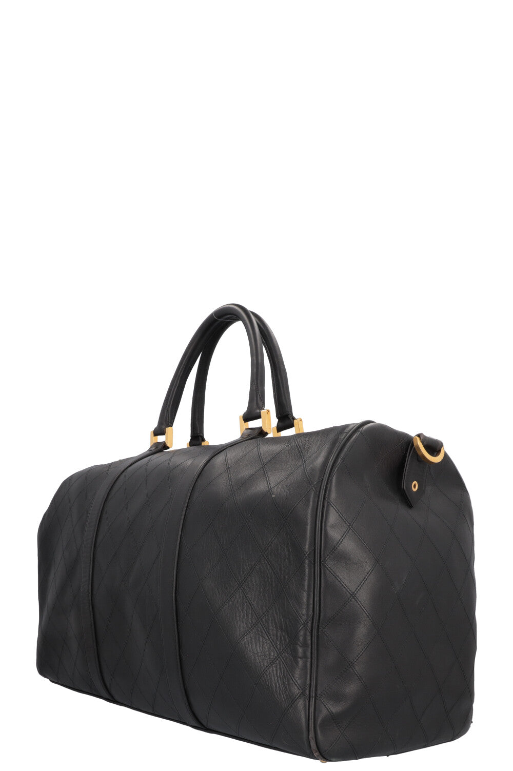 CHANEL Quilted Weekender Leather Black