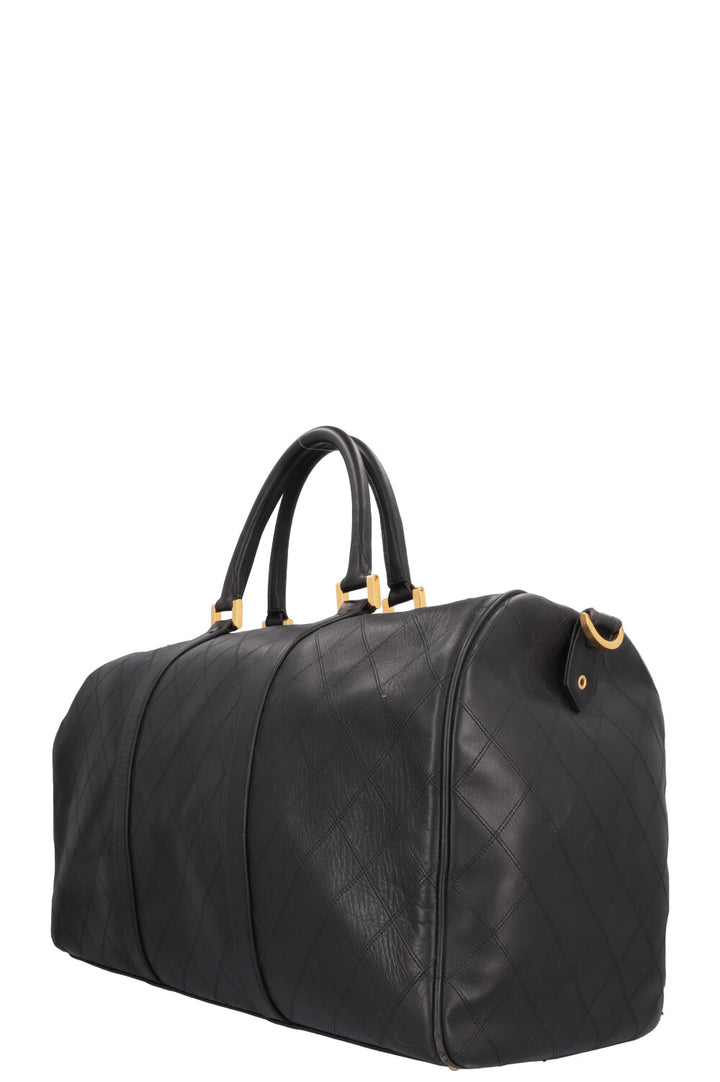 CHANEL Quilted Weekender Leather Black