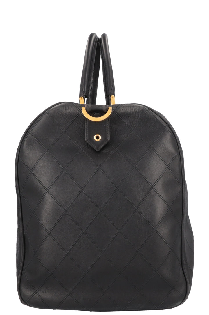 CHANEL Quilted Weekender Leather Black